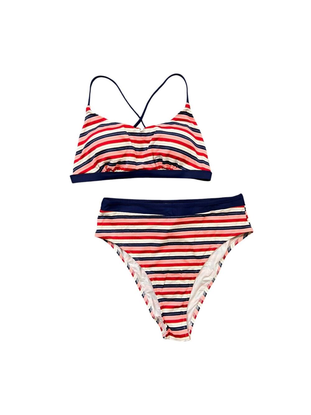 Cupshe‎ Bikini Set Womens M Medium Brooke Striped Metallic Padded High Rise